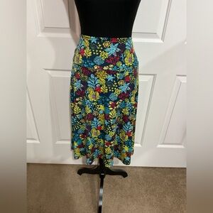 LuLaRoe M Navy and Yellow Floral Fabric Azure Skirt